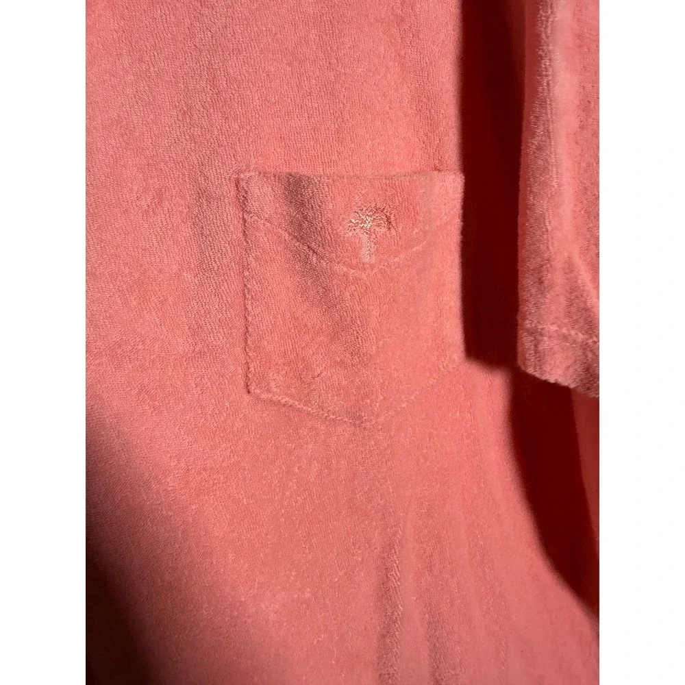 OAS Mens Terry Cloth Polo Shirt XL Coral Pink Short Sleeve Beach Swim Top